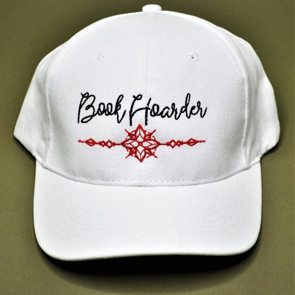 Accessories - Custom Made "Book Hoarder" White Baseball Cap - Adjustable Velcro